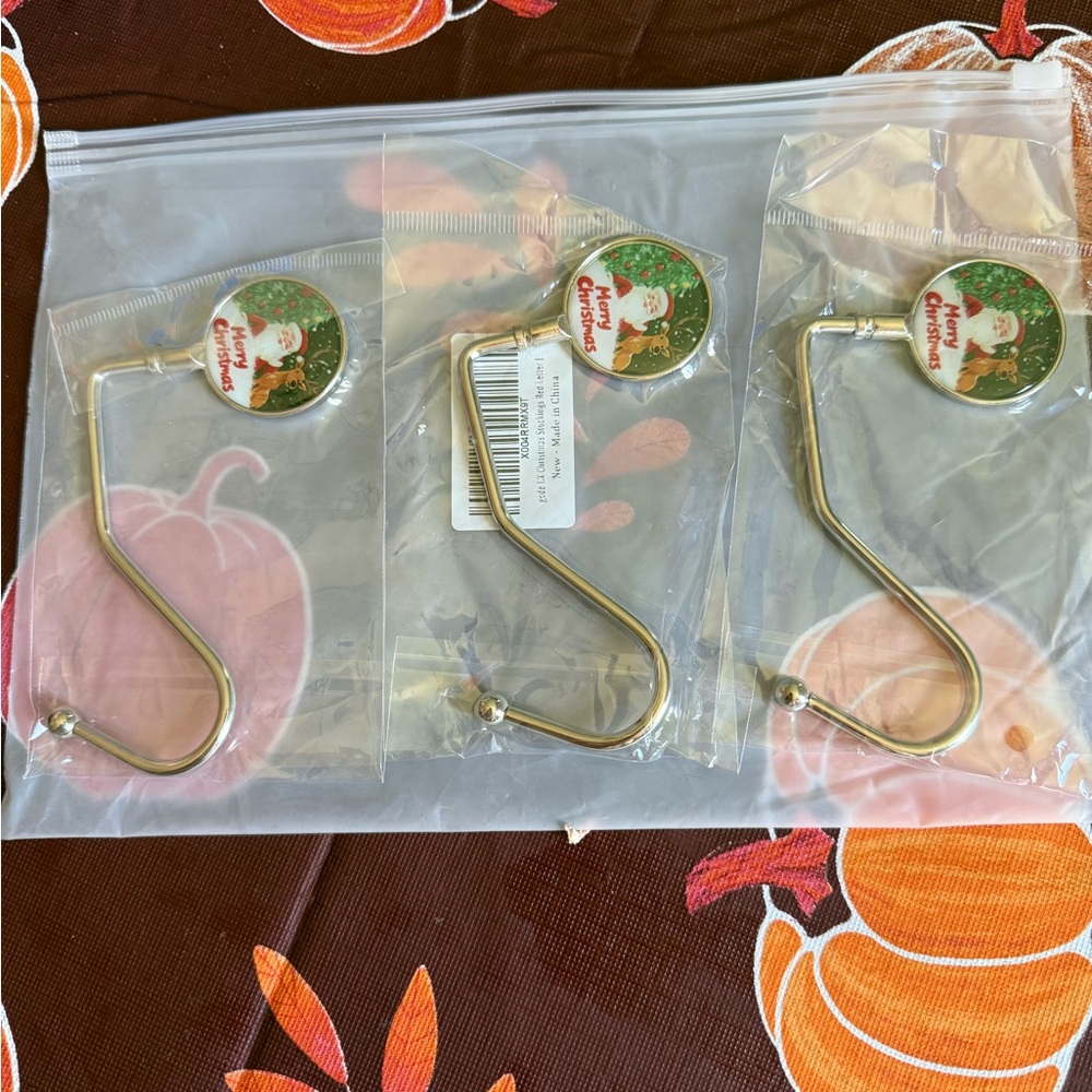 Gold Stocking Hooks with Santa Design